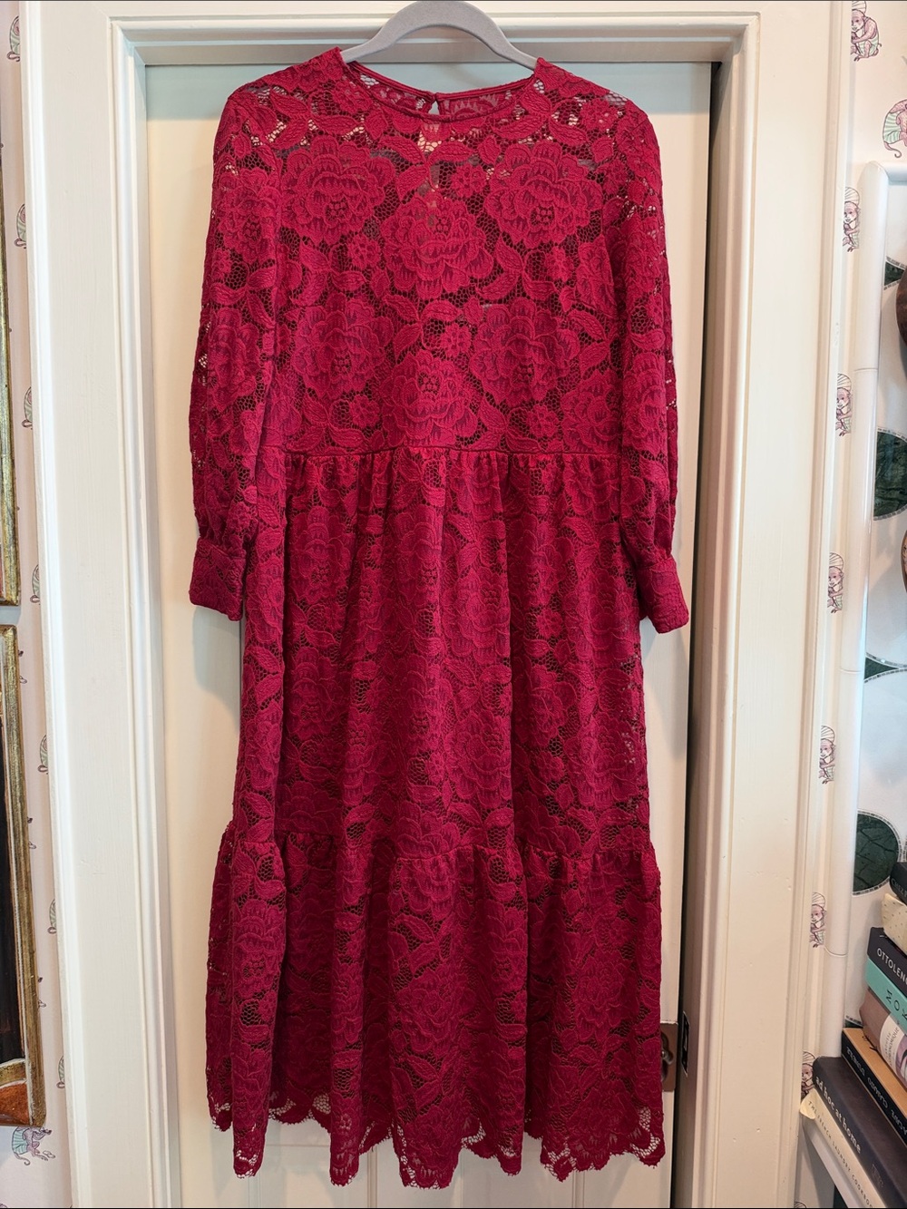 Anthropologie Deep Red Lace Midi Dress